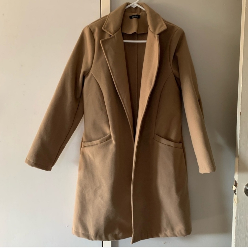 Open Front Camel Coat